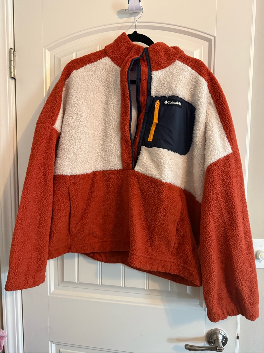 Columbia Orange & Cream Sherpa Pullover with Navy Pocket